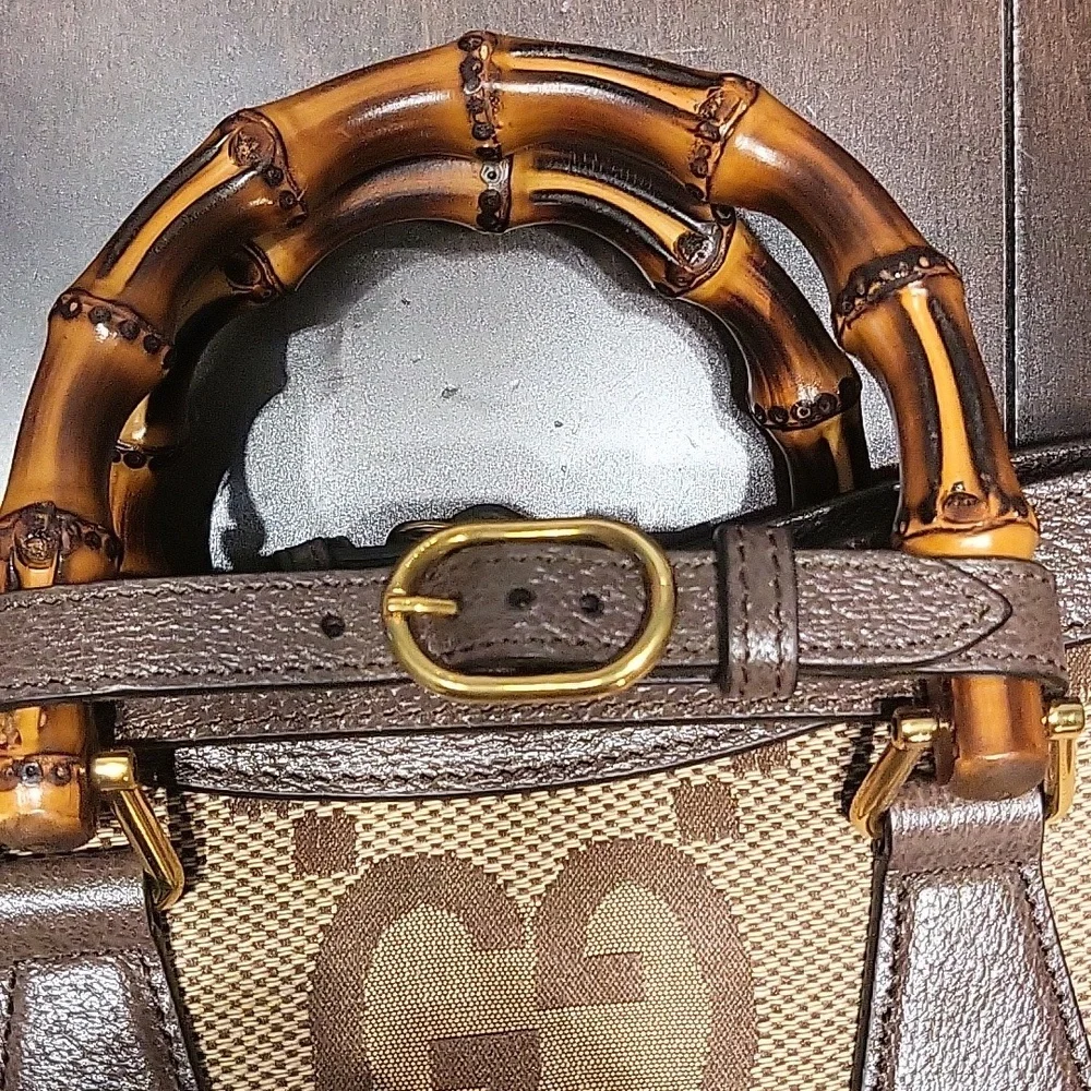 Gucci Diana NM Bamboo Handle Tote Jumbo GG Canvas Medium Brown - Picture 11 of 12